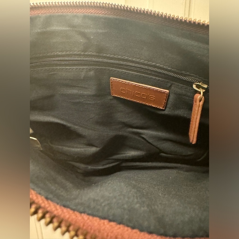 NWT Chico's Crisscross Crossbody Leather Bag Brown and Black - Picture 7 of 8